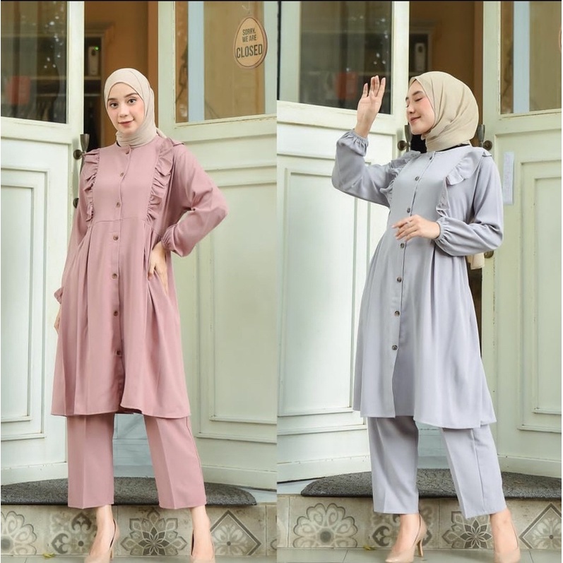 VS - ONE SET ADIRENA REMPEL DAILY TUNIK SET CREPE PREMIUM WANITA MUSLIM