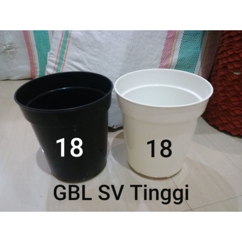Pot Bunga Plastik GBL SV Tinggi ukuran 18cm warna Putih dan Hitam