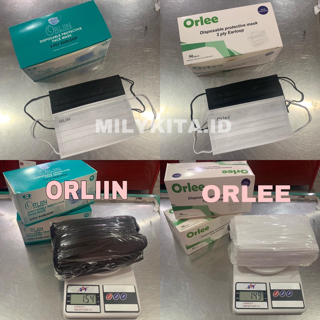 Masker Orlin Orliin by ORLEE 3 Ply Disposable Earloop 100% Original Indonesia Murah Kemenkes