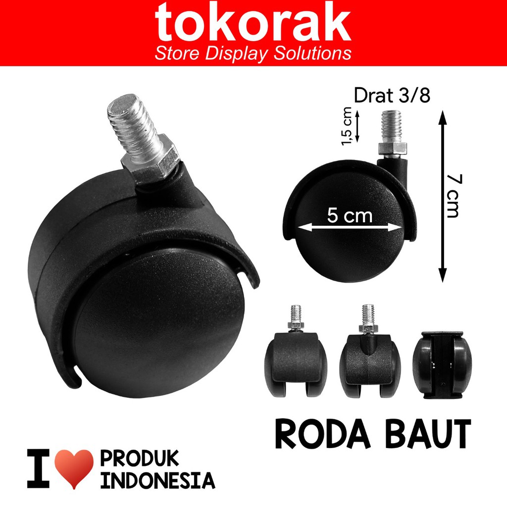 RODA KURSI KANTOR BAUT CASTOR DRAT 3/8 PER 4 PCS