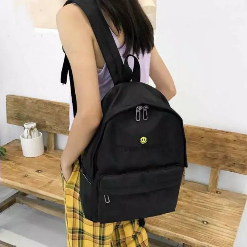 Ransel SD SMP SMA Modis Kasual Ransel Wanita Baru Nilon Warna Solid Tas Bahu Tas Sekolah Anak Perempuan Remaja Tas Ransel Mochila