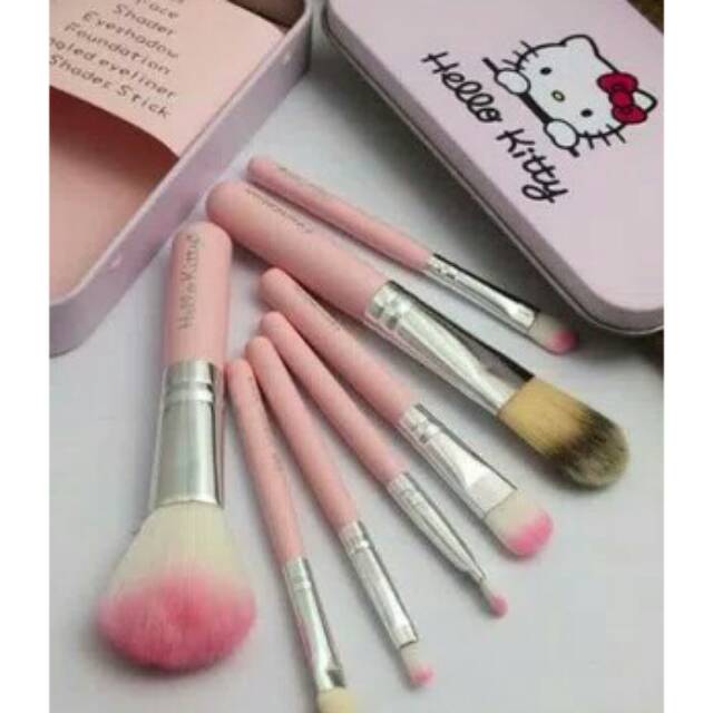 Kuas Hello Kitty HK Packing Kaleng PINK - Hitam - Brush Set 7 in 1 Make Up