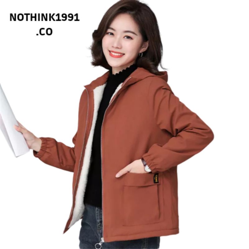 jaket wanita bahan dalam bulu mantel musim dingin wanita tebal dan hangat jaket hoodie cewe korean style