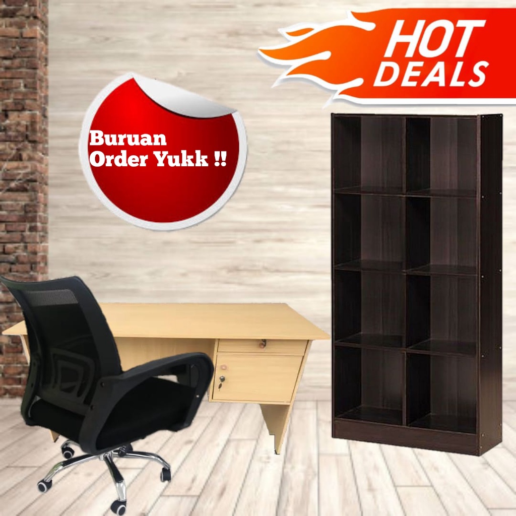 Jual Paket Kantoran Meja Kerja Kursi Rak Buku Minimalis Promo Murah