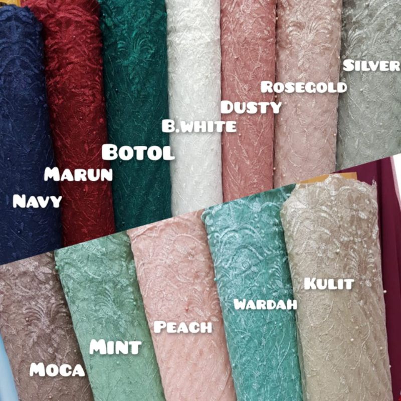 Bakal Kain Brokat Brukat tile mutiara padi. Bahan Kebaya tulle mutiara Per 1/2meter = 50 cm = 0,5 m