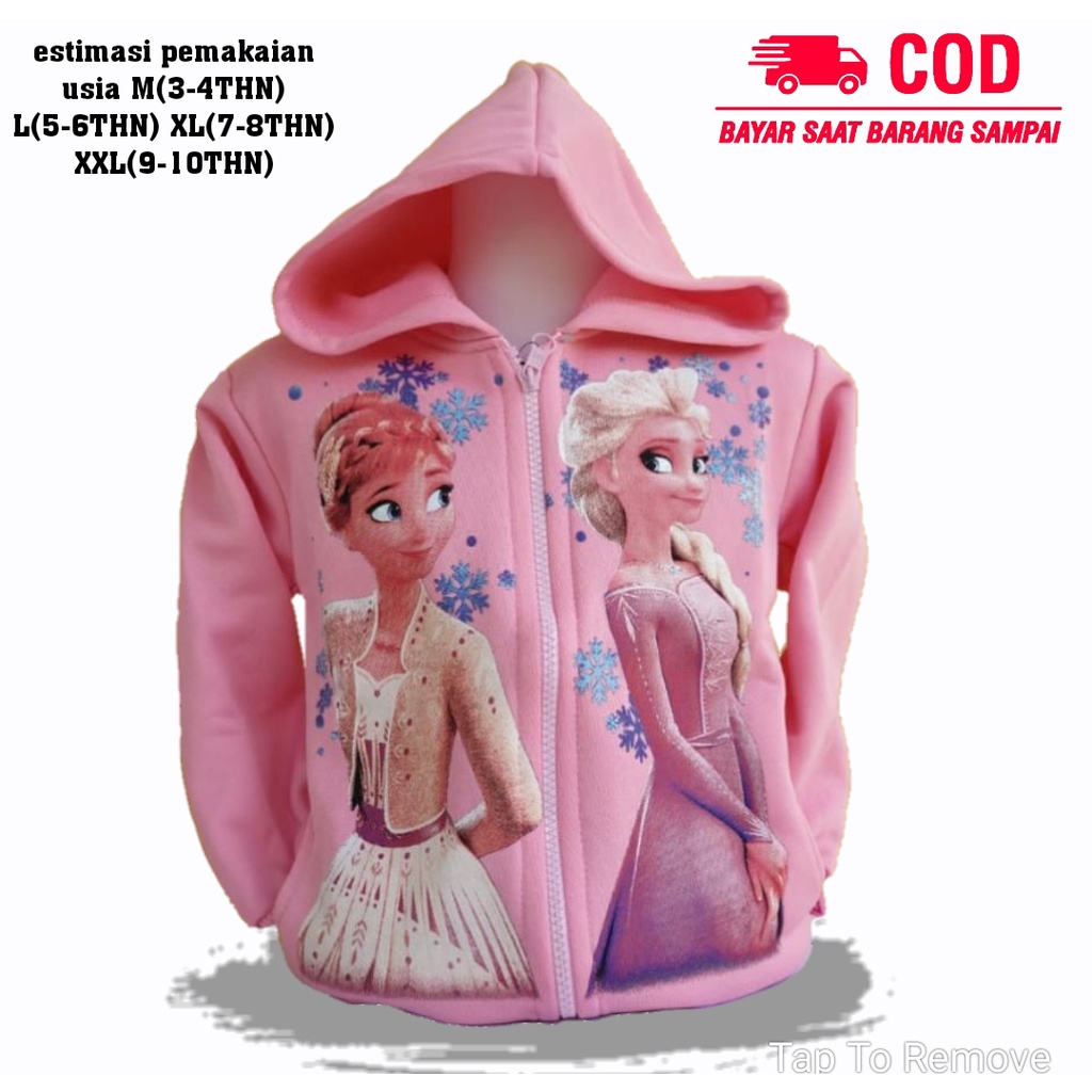 Jaket Kuping Anak Perempuan Cewek Jaket Anak Perempuan Karakter Cantik Lucu Usia Umur Paud TK SD SMP 1 2 3 4 5 6 7 8 9 0 Tahun-PINK FROZEN