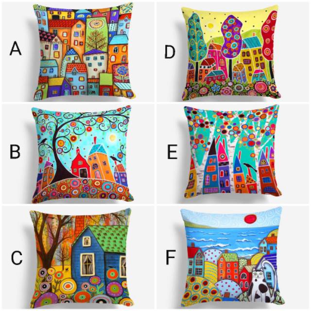 BANTAL SOFA PRINT MOTIF PAINTING RETRO TOWN 40X40 CM