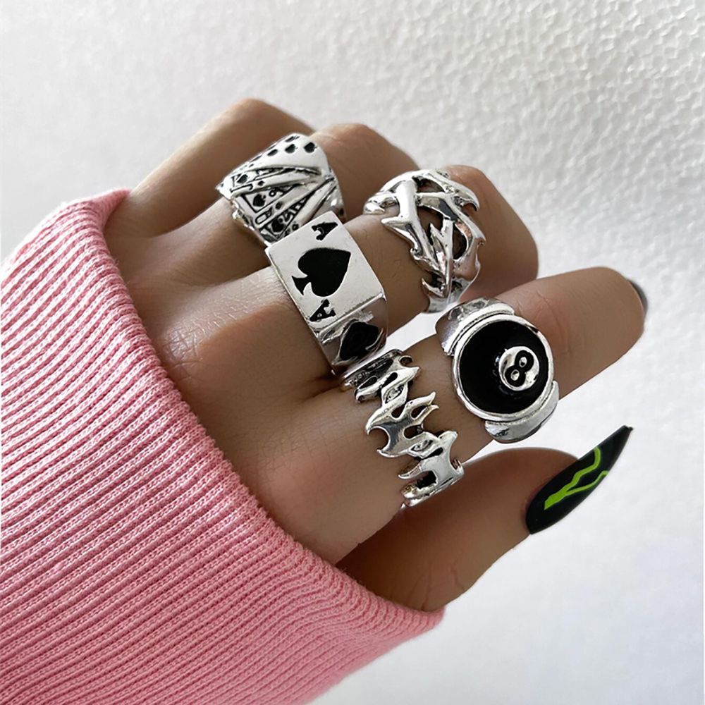 MXBEAUTY Adjustable Love Heart Ring Set Retro Women Finger Ring Korean Style Ring Trendy Punk Female Male Alloy Simple Fashion Jewelry