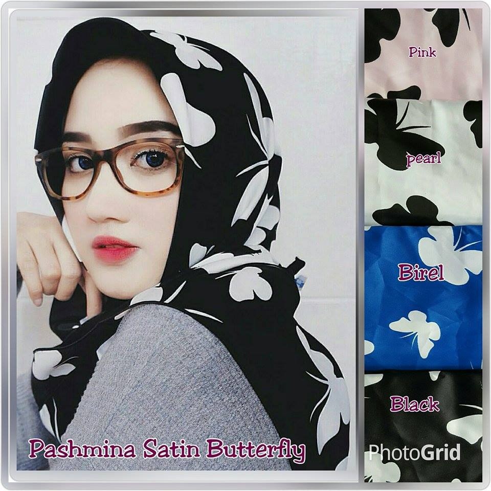 [PROMO] Pashmina Satin Butterfly - Jilbab Hijab Pashmina Khimar Instan segiempat syari motif Instant