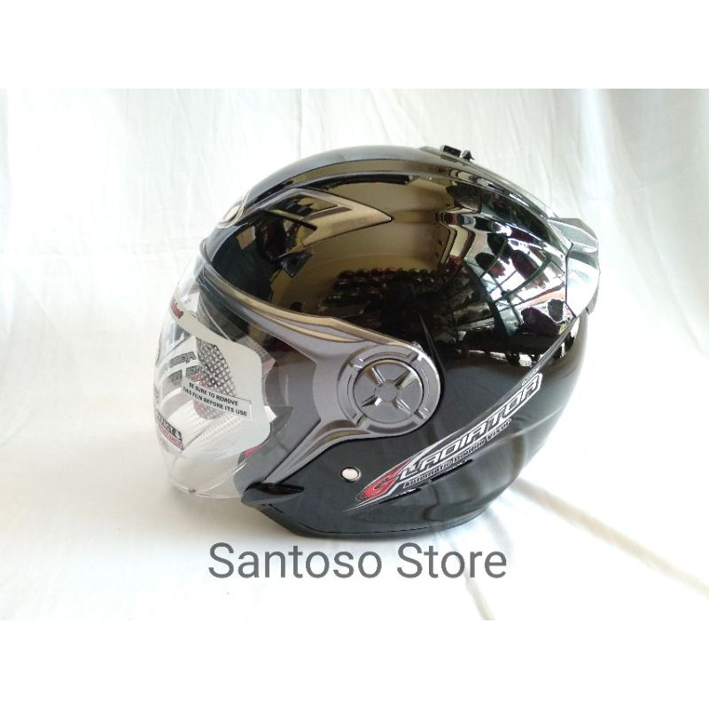 Helm Half Face Dewasa SNI NHK Gladiator Polos Solid Double Visor