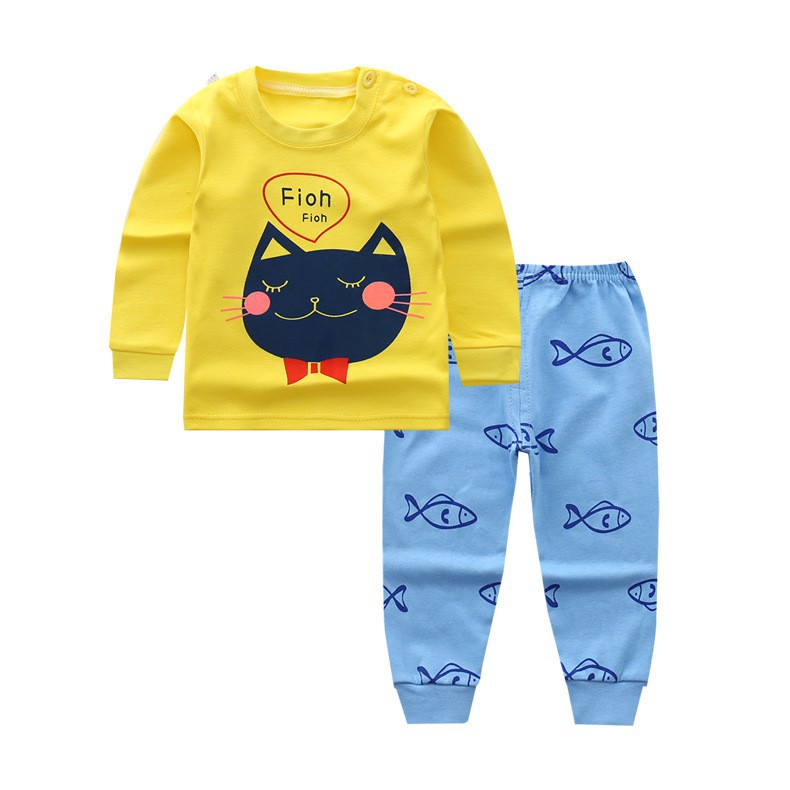 LittleAaron KIDS SUIT PIYAMA PANJANG Setelan Anak Bahan Kaos Celana Berkualitas Import cewek cowok H1-1