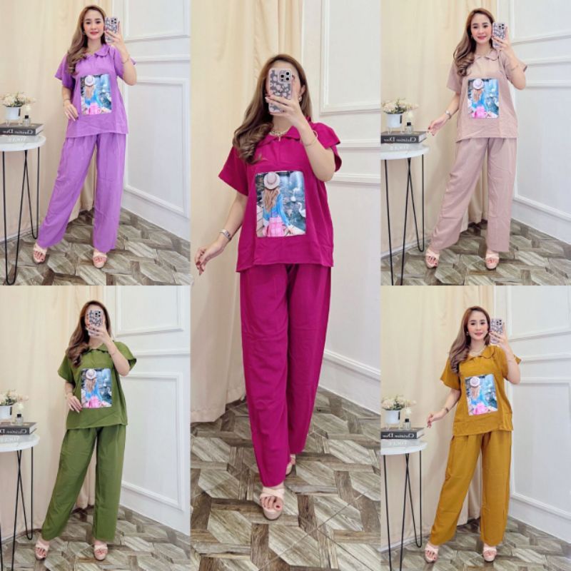 SETELAN WANITA VIRAL// ONE SET KEKINIAN// SETCEL RAYON// BAJU DAN CELANA WANITA// PIYAMA BAJU TIDUR- AYUNING ID