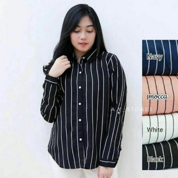 KEMEJA WANITA MOTIF SALUR - Blouse Eline Top Lengan Panjang