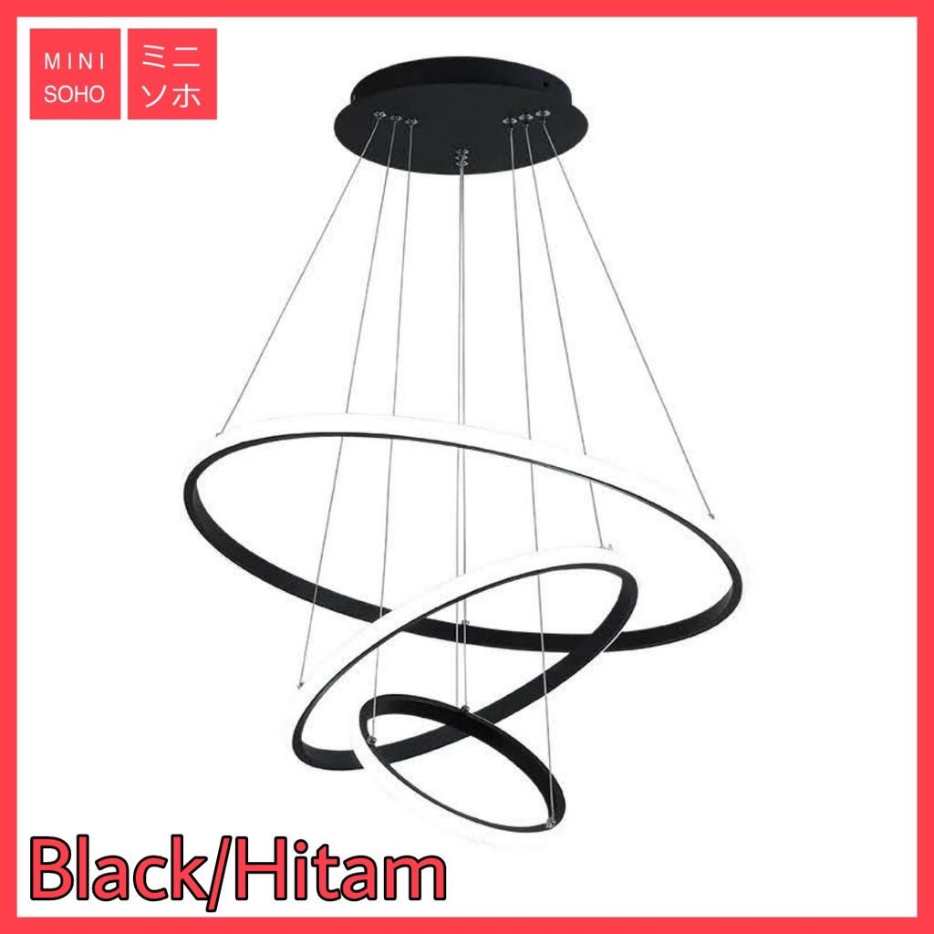 Lampu Gantung Hias Mewah Luxury Premium Minimalis Modern Aesthetic Estetik 3 Ring Pendant LED - Hitam / Gold