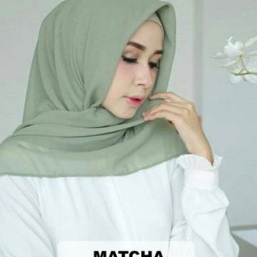 향 kerudung jiilbab / hijab segi empat bahan bella square polos jahit tepi neci  warna hijau matcha / sage green Limited