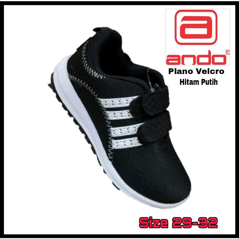 Harga Sepatu Anak Sekolah Ando Plano Velcro (Perekat) Hitam Putih Size
29-32 Original Murah Terlaris