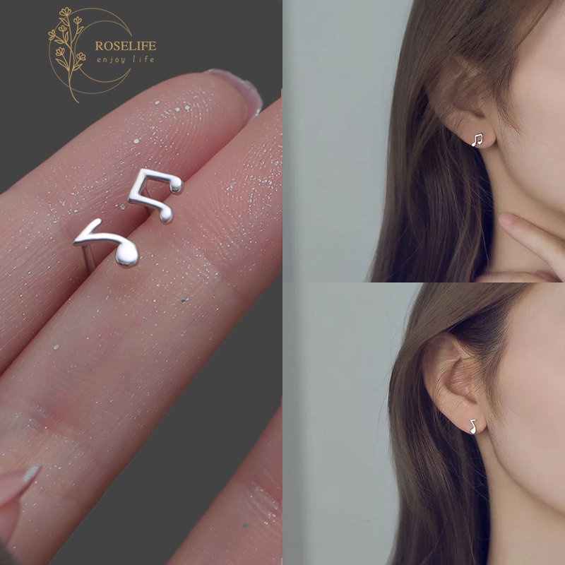 Roselife 1 Pasang Anting Tusuk Silver S925 Asimetris Gaya Korea Anti Alergi Untuk Wanita