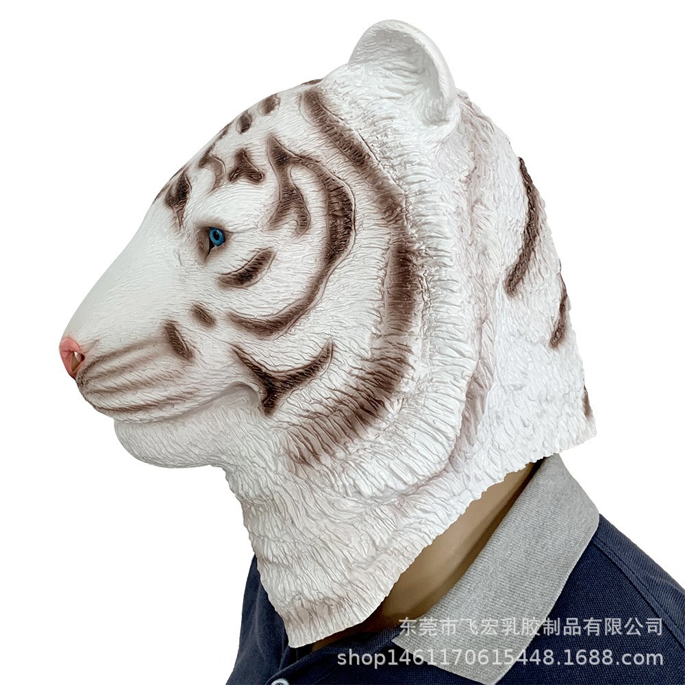 TOL-48 topeng latex karet full head harimau putih white tiger halloween pesta kostum