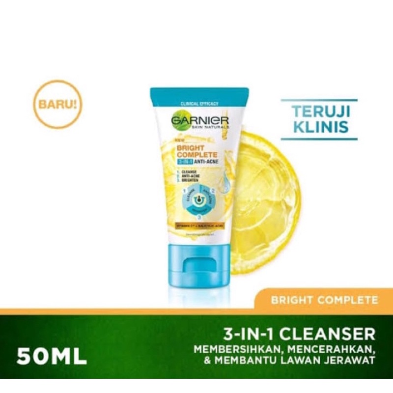 Jual GARNIER Bright Complete 3 in 1 Anti Acne Facial Wash Shopee
