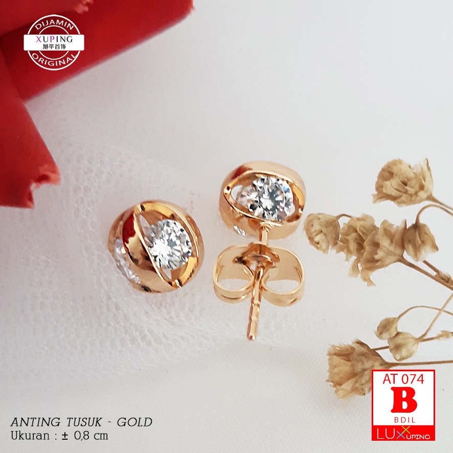 AT 074 Anting Xuping Premium Quality Bola Kristal Boba Perhiasan Wanita Lapis Emas 18K Aksesoris Dewasa Luxx Xuping