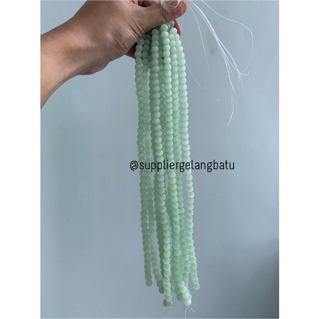 Bahan renceng GREEN cat eye HIJAU 8mm akik kalung Gelang mata kucing