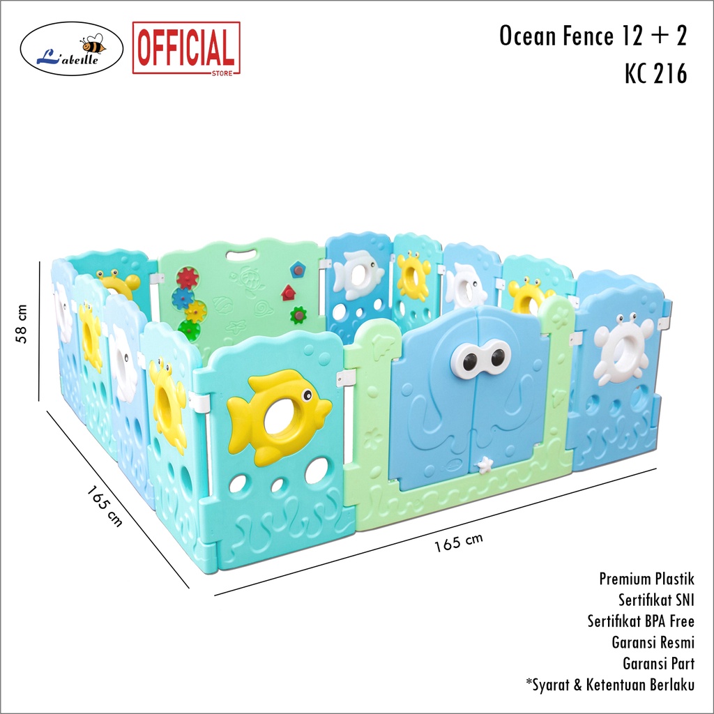 Official Labeille garansi resmi KC 216 12+2= 14 Fence Ocean Baby Playpen ………………………………………………………………………