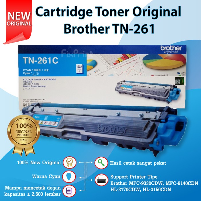 Cartridge Toner Brother TN-261 TN261 Original Printer MFC-9330CDW MFC-9140CDN HL-3170CDW HL-3150CDN