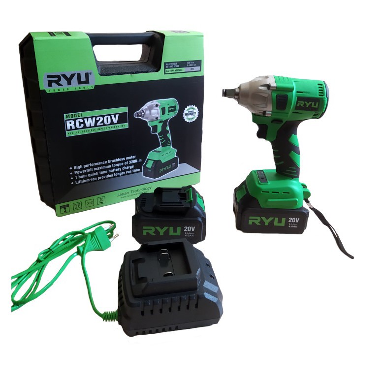 TEKIRO RYU CORDLESS IMPACT WRENCH RCW 20V pembuka baut baterai rcw20v 320 nm JAPAN TECNOLOGY