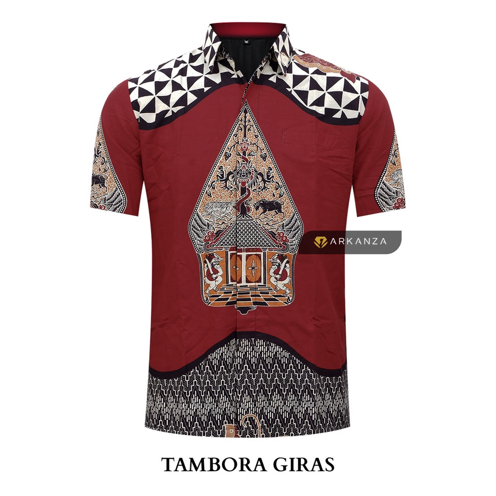 BATIK ARKANZA Motif TAMBORA GIRAS Hem Atasan Kemeja Baju Batik Pria Cowok Produsen Slimfit Memakai Furing Lengan Panjang Lengan Pendek Original Asli