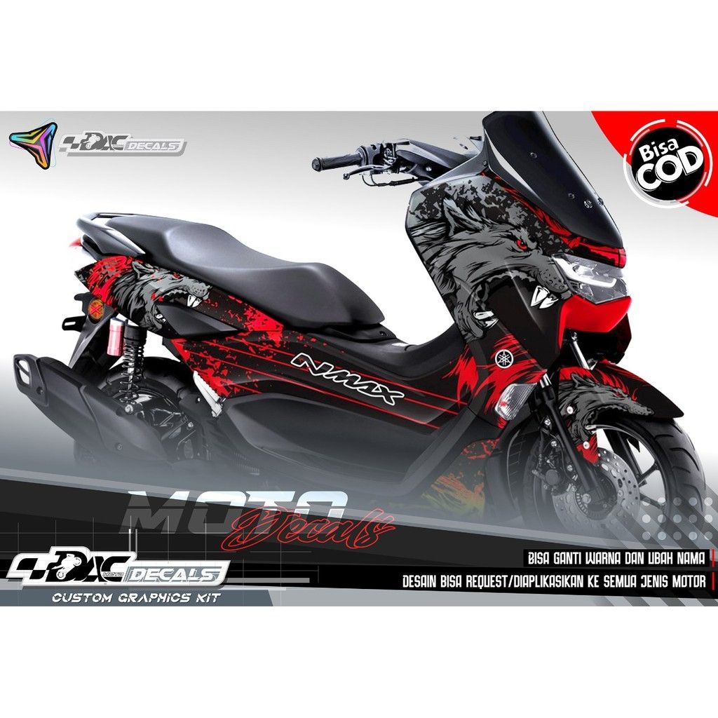 Decal New Nmax 155 motif serigala merah