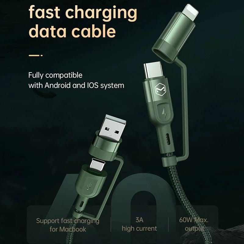 Mcdodo Kabel 4 in 1 Multi Fungsi Type C to USB A Type C to Lightning 60W Quick Charger