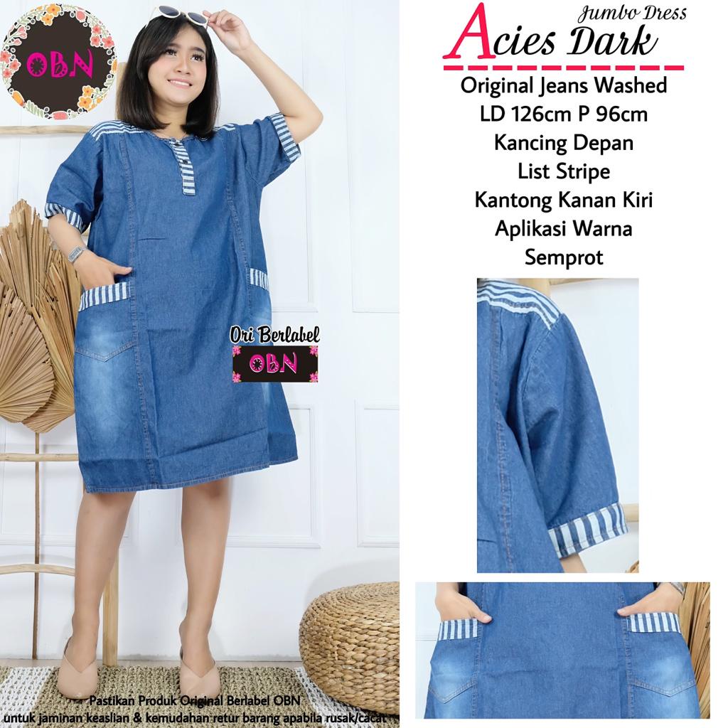 acies dark dress pakaian baju mini tunik dres jeans jean jins jens jumbo oversize big size bigsize l
