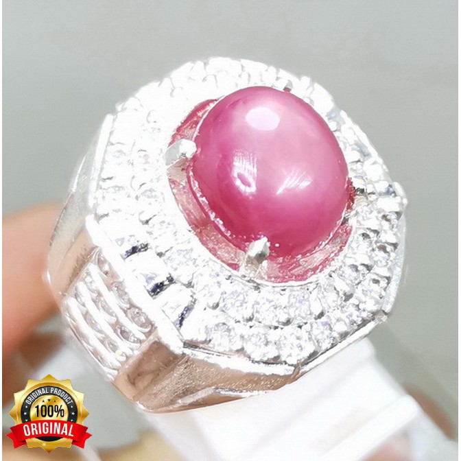 CINCIN BATU PERMATA RUBY PINK MERAH MUDA BAGUS RING PERAK