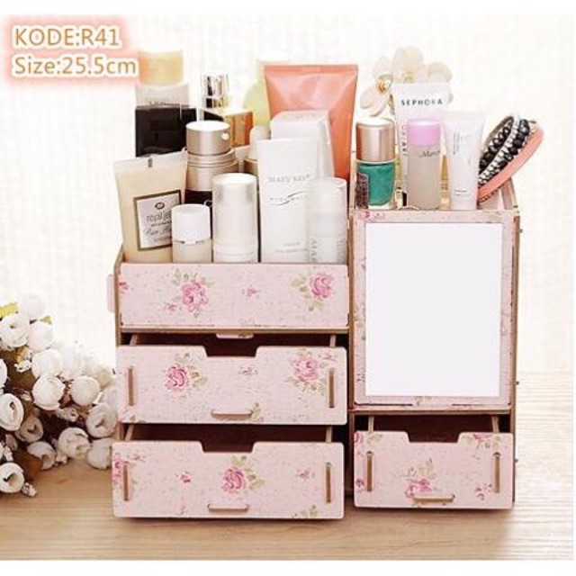 Rak kosmetik bahan kayu cermin