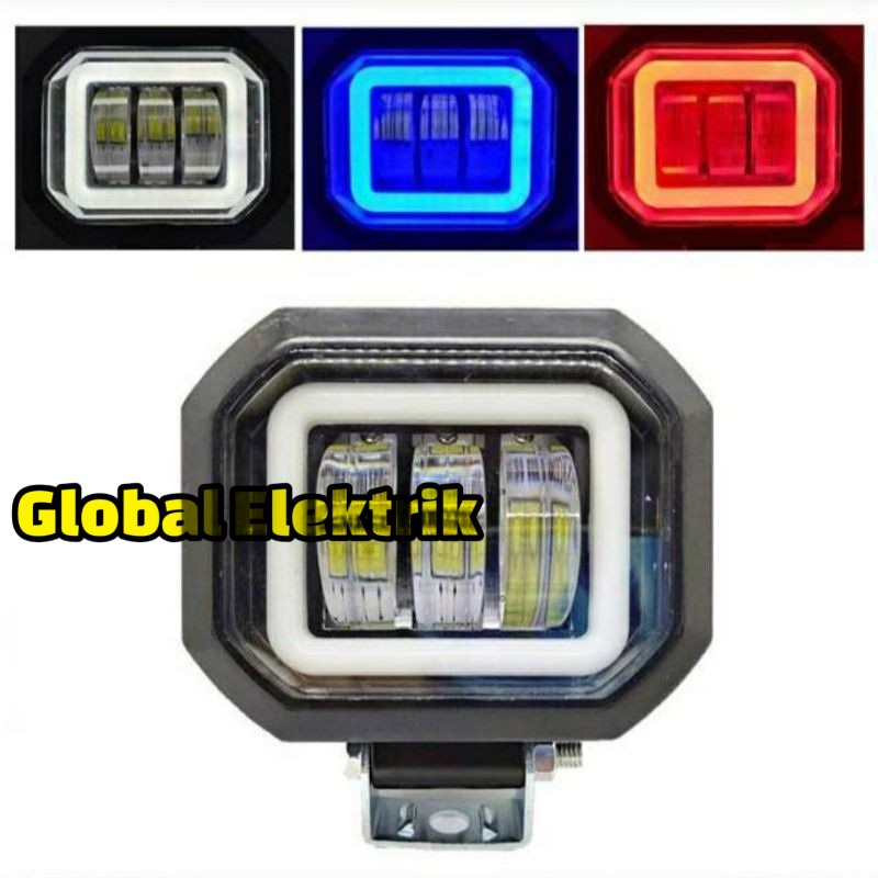 Lampu Tembak Sorot Led CWL 3 Mata Kotak Lensa 6D 30Watt Lampu Sorot Led Motor Mobil