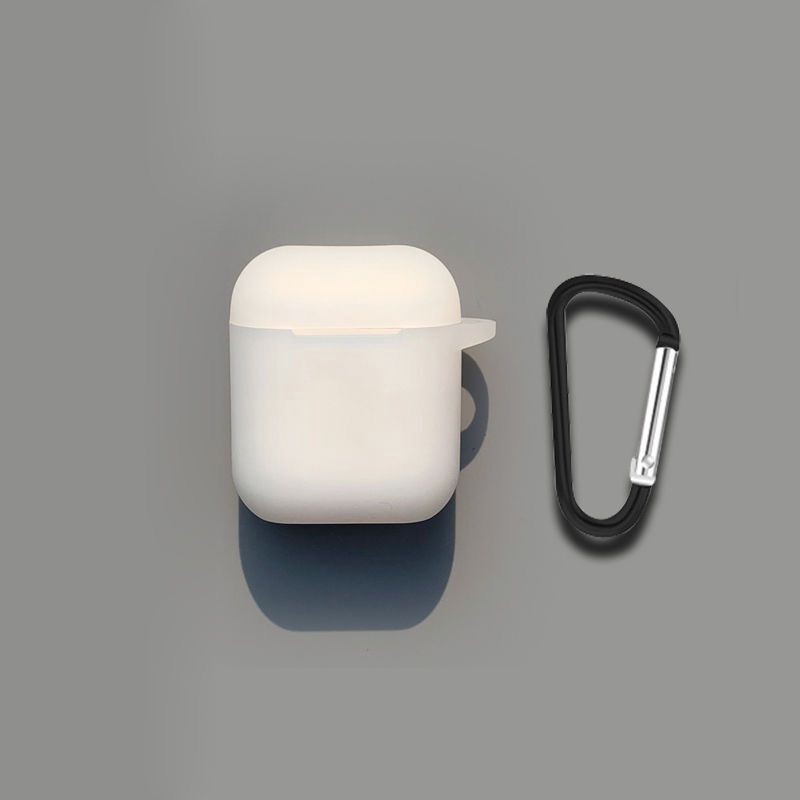 Case Pelindung Airpods I12 Tws Bahan Silikon Warna Solid Dengan Carabiner-Transparent White