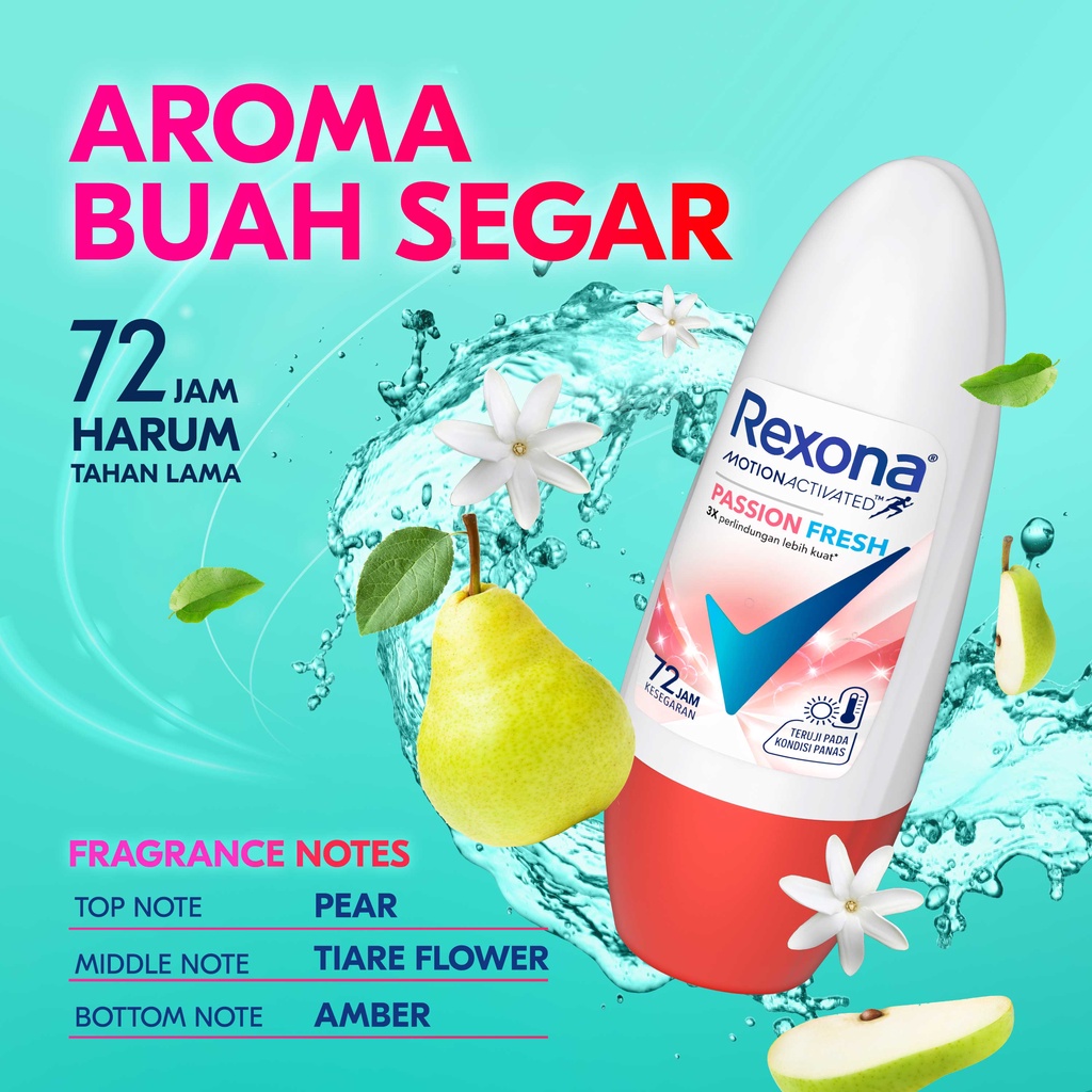 Rexona Women Deodorant Roll On Antiperspirant Passion 72 Jam Kesegaran 45Ml