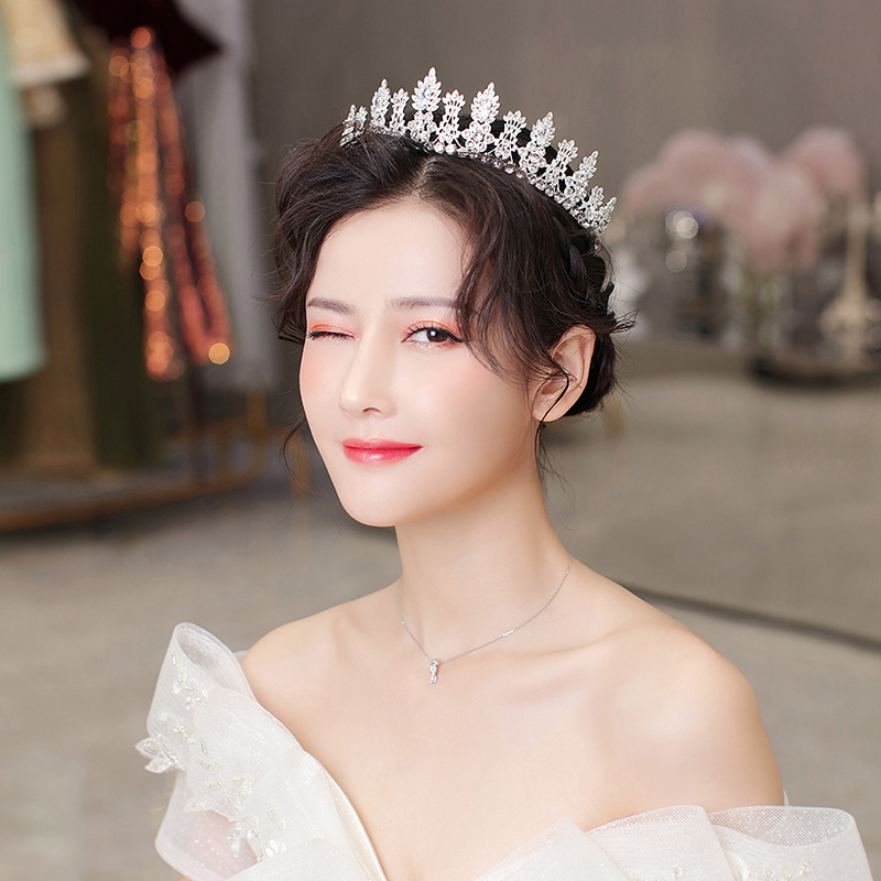 Mahkota Tiara Kristal Zircon Warna Silver Untuk Pengantin Wanita