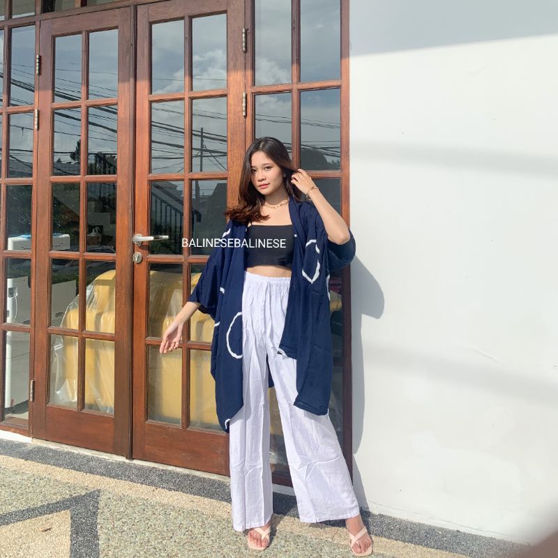 Setelan Shizuka Cardigan Shibori Mix Kulot Kolor White