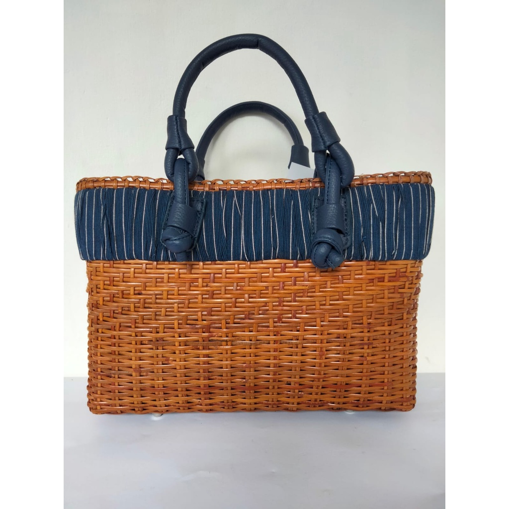 Tas Rotan Kotak Lurik Manggar Natural Bag tas handbag wanita