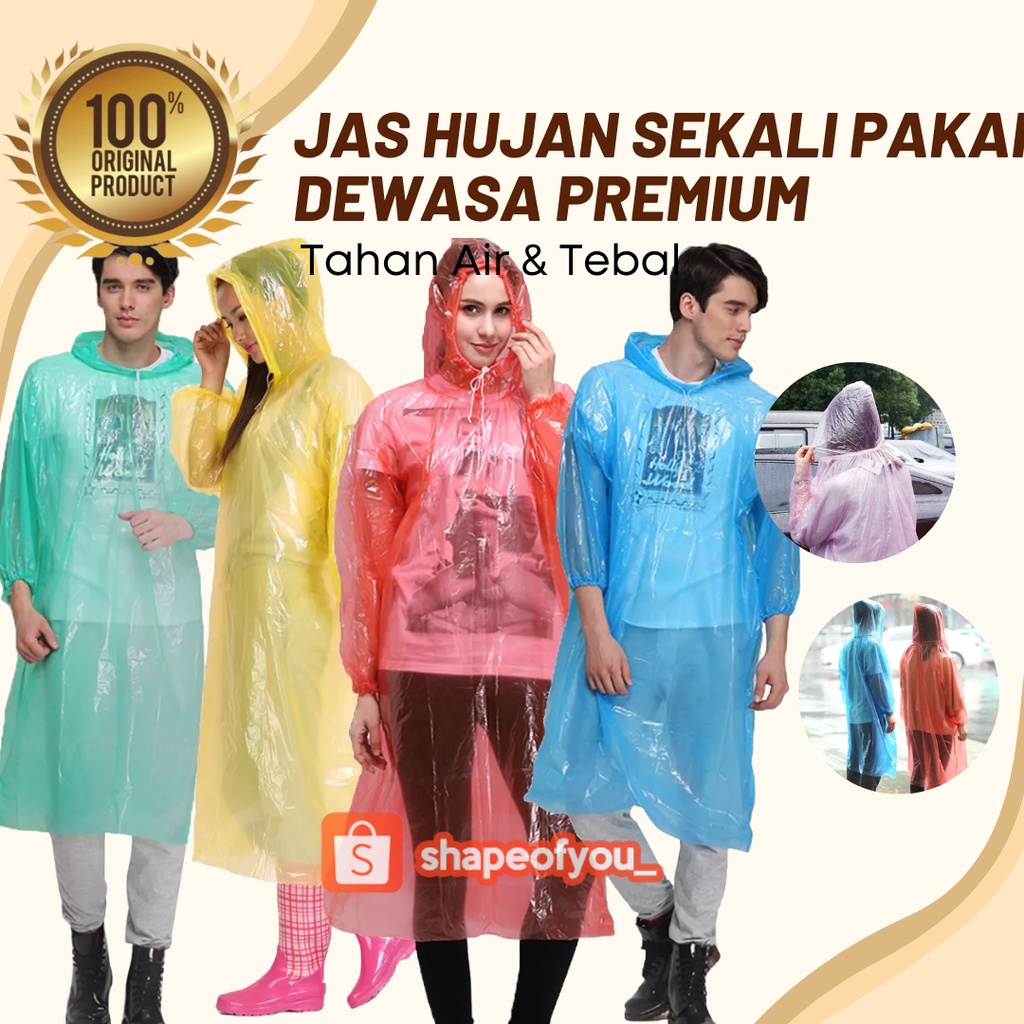 Jas Hujan Pria Wanita Murah Jumbo Plastik Sekali Pakai Tahan Air Anak Keren Dewasa Warna Nyaman