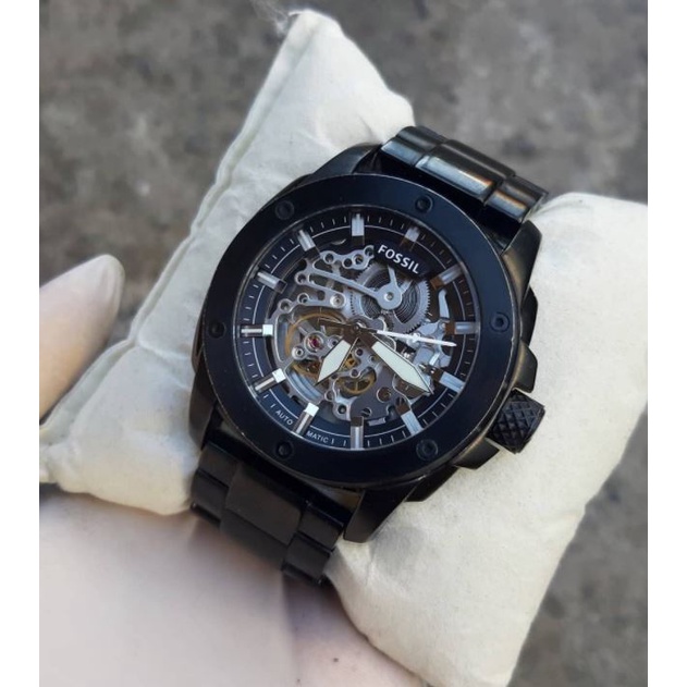 Jam Tangan Fossil ME3080 All Stainless Automatic Skeleton Full Black