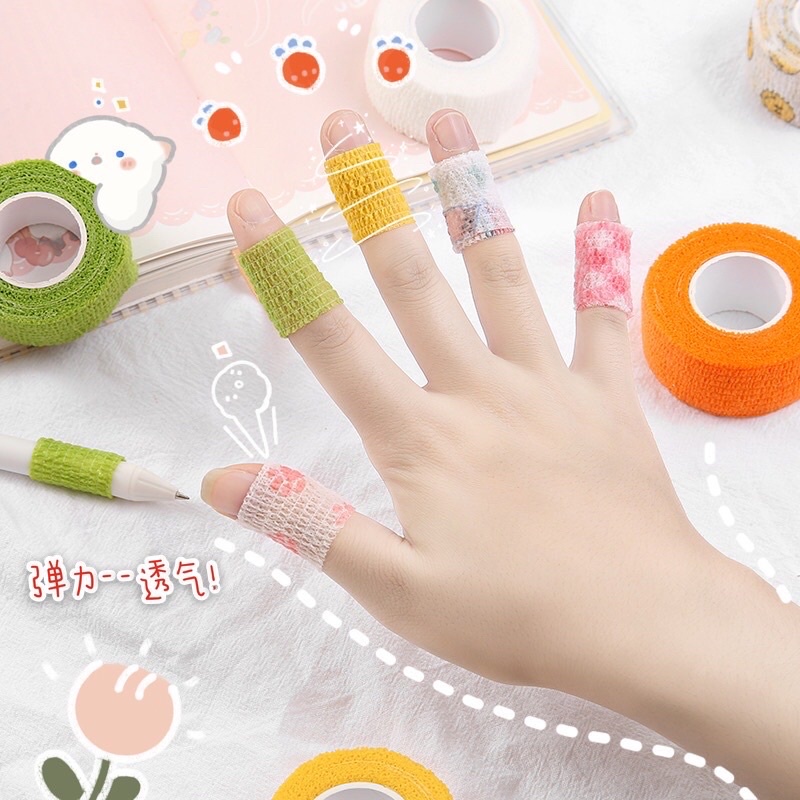 READY - Perban was jari tangan perekat elastis menulis tidak sakit finger lecet wrist tape wristbands putih pink motif hewan bunga buah desain karakter kartun hewan anak perempuan gaya korea kawaii lucu cute aesthetic lembut roll kecil plester stationery