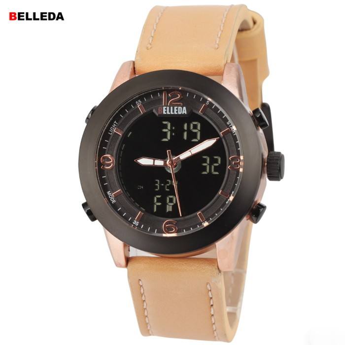 Jam Tangan Pria Original Belleda BD3099 Leather Light Brown Black