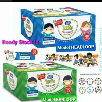 Masker Sensi Kids isi 40 pcs Model Earloop Headloop Kualitas Original