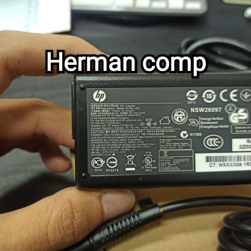 Original Adaptor Charger Notebook Laptop HP 19.5V 2.31A DC 7.4x5.0mm Jarum