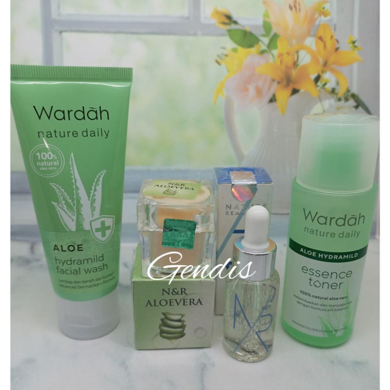 PAKET NR//SERUM NR + CREAM ALOEVERA NR/cream pencerah wajah/paket pencerah wajah kulit kering dan be