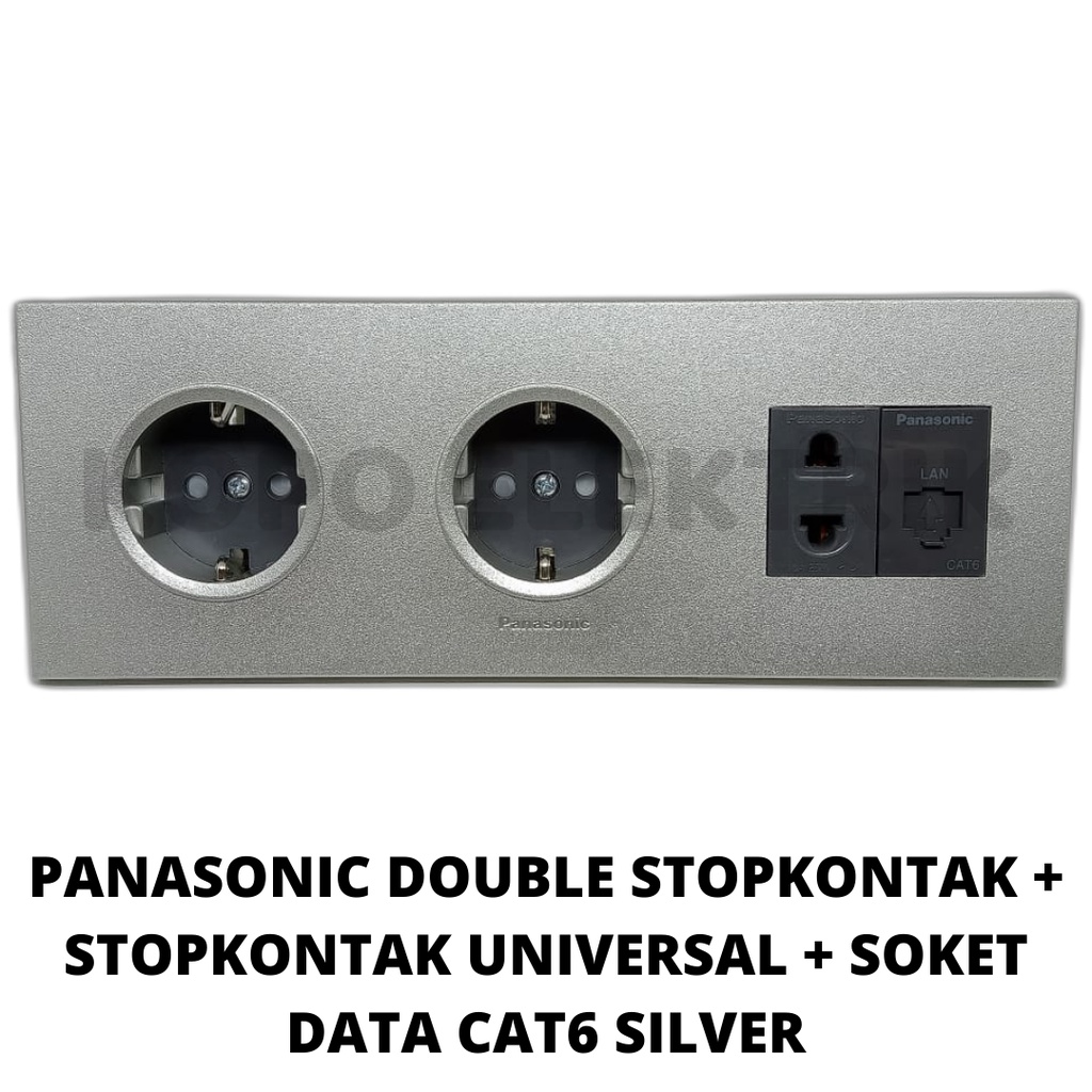 Panasonic Double Stopkontak + Stop Universal + Soket Data CAT6 Silver