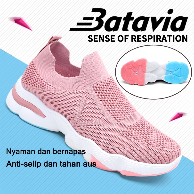 Batavia GROSIR sepatu kanvas wanita rajut sepatu wanita  sepatu tanpa tali hitam  Sepatu Wanita Sport Women Sneakers A111