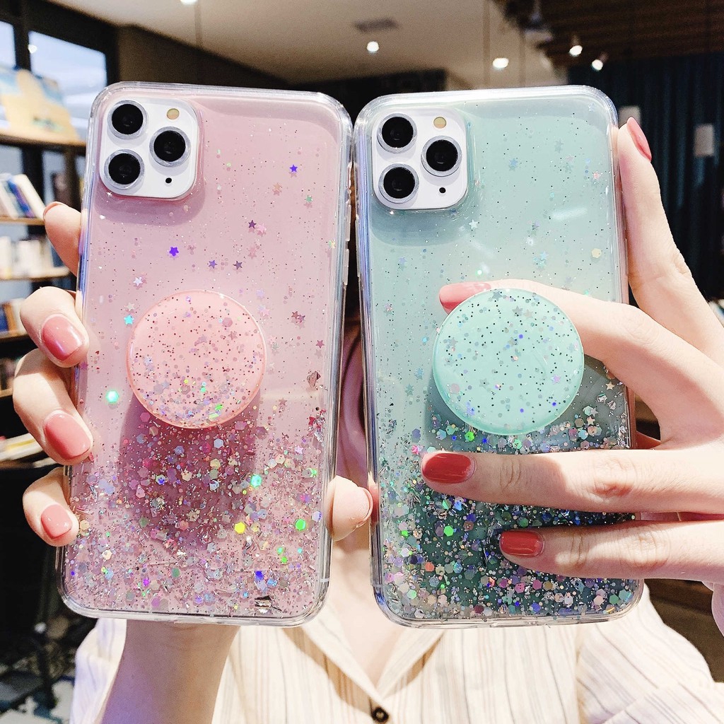 Soft Case Aksen Glitter Dengan Bracket Untuk Xiaomi 9 Lite